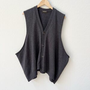 ESKANDAR Lagenlook Charcoal Gray Merino Wool Sweater Knit Button Cardigan Vest